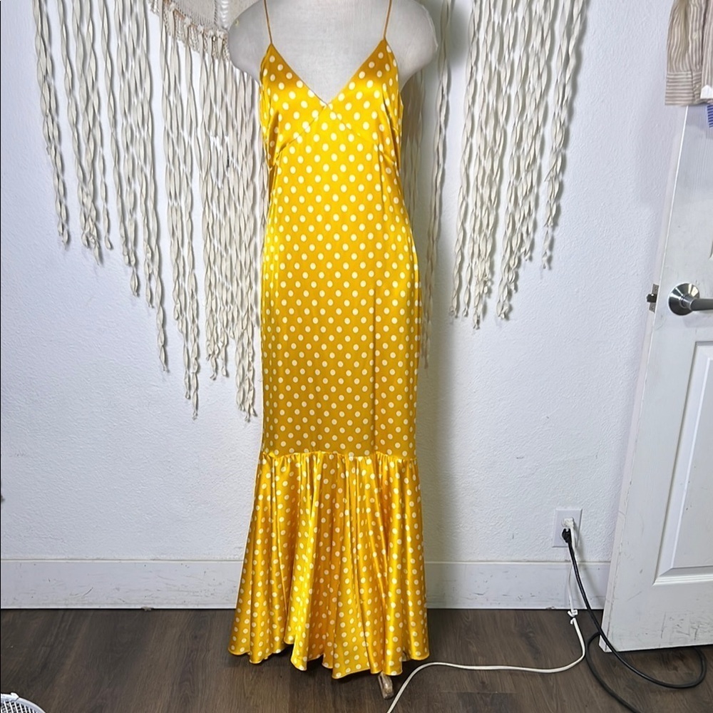 Caroline Constas Amelia Silk Maxi Gown in Saffron and White Polka Dot Size Large